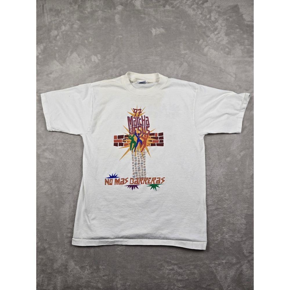 Vintage All Sport T-Shirt Mens L Fit M White 1997 Marcha Para Jesus *Read